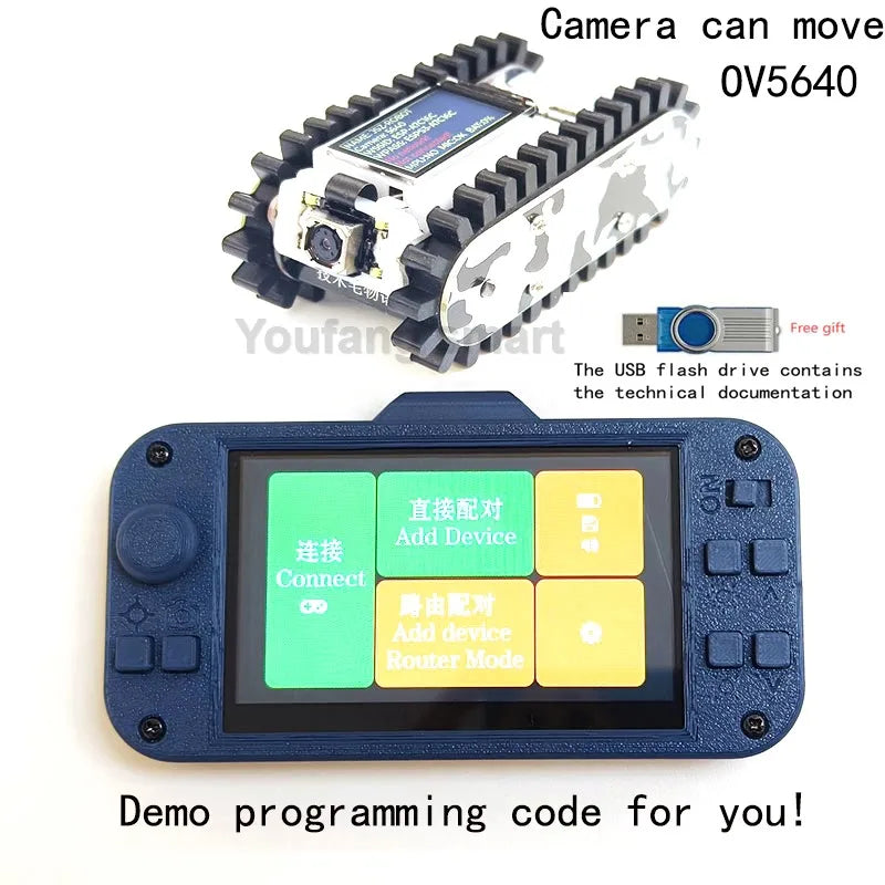 RC robot car with camera controller and camera module for remote live video streaming