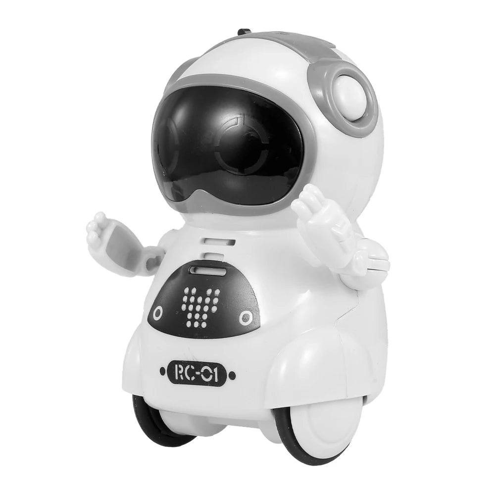 interactive pocket robot toys with blinking LEDs and micro-wheels for fun activities.