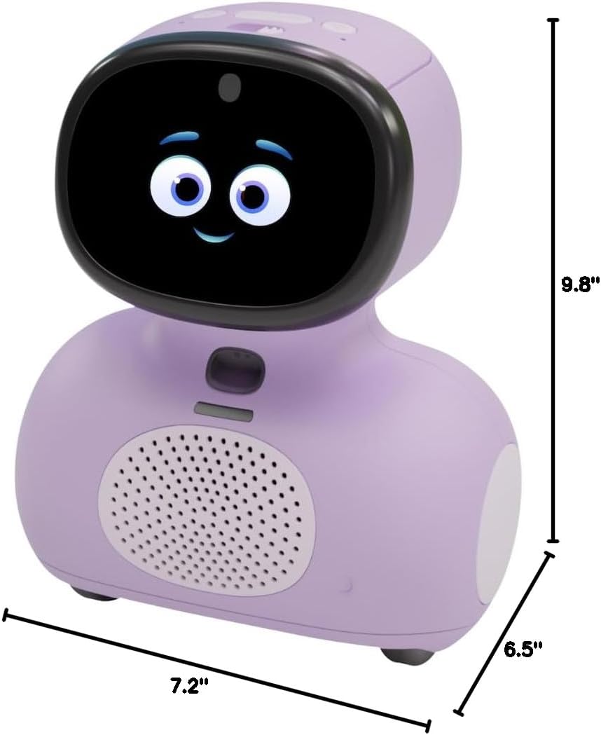 AI educational robot for kids smiling character with expressive LED eyes and speaker, ideal for interactive learning.