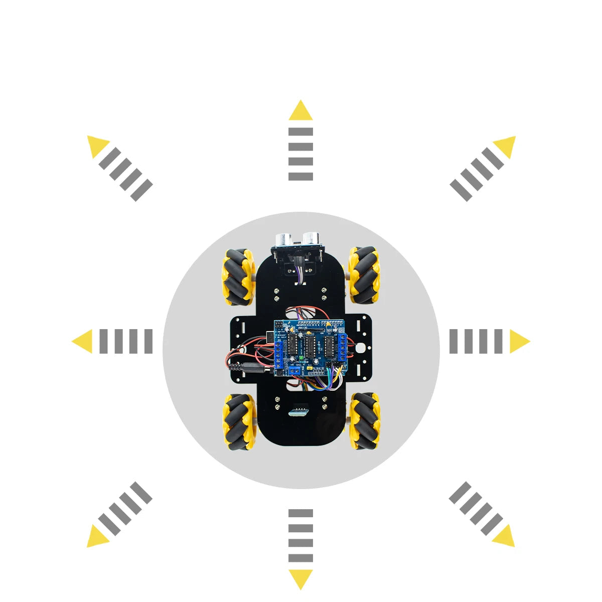 Arduino robot kit for beginners with visible control board and sturdy wheels for easy assembly.