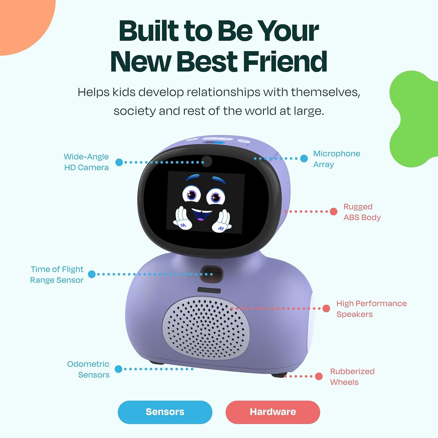AI educational robot for kids with HD camera and friendly face, designed as a learning companion.