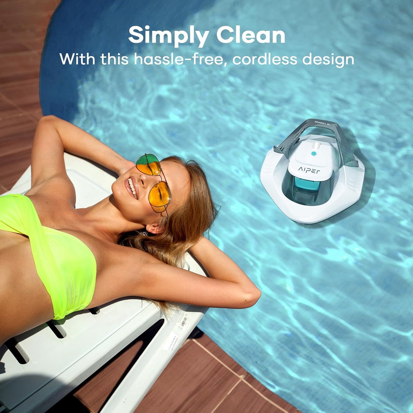 Cordless Robotic Pool Vacuum, Self-Parking Technology, Portable, Ideal for Above-Ground Flat Pool up to 40 Feet
