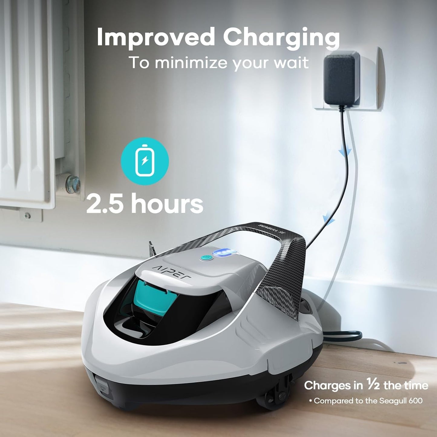 Cordless Robotic Pool Vacuum, Self-Parking Technology, Portable, Ideal for Above-Ground Flat Pool up to 40 Feet