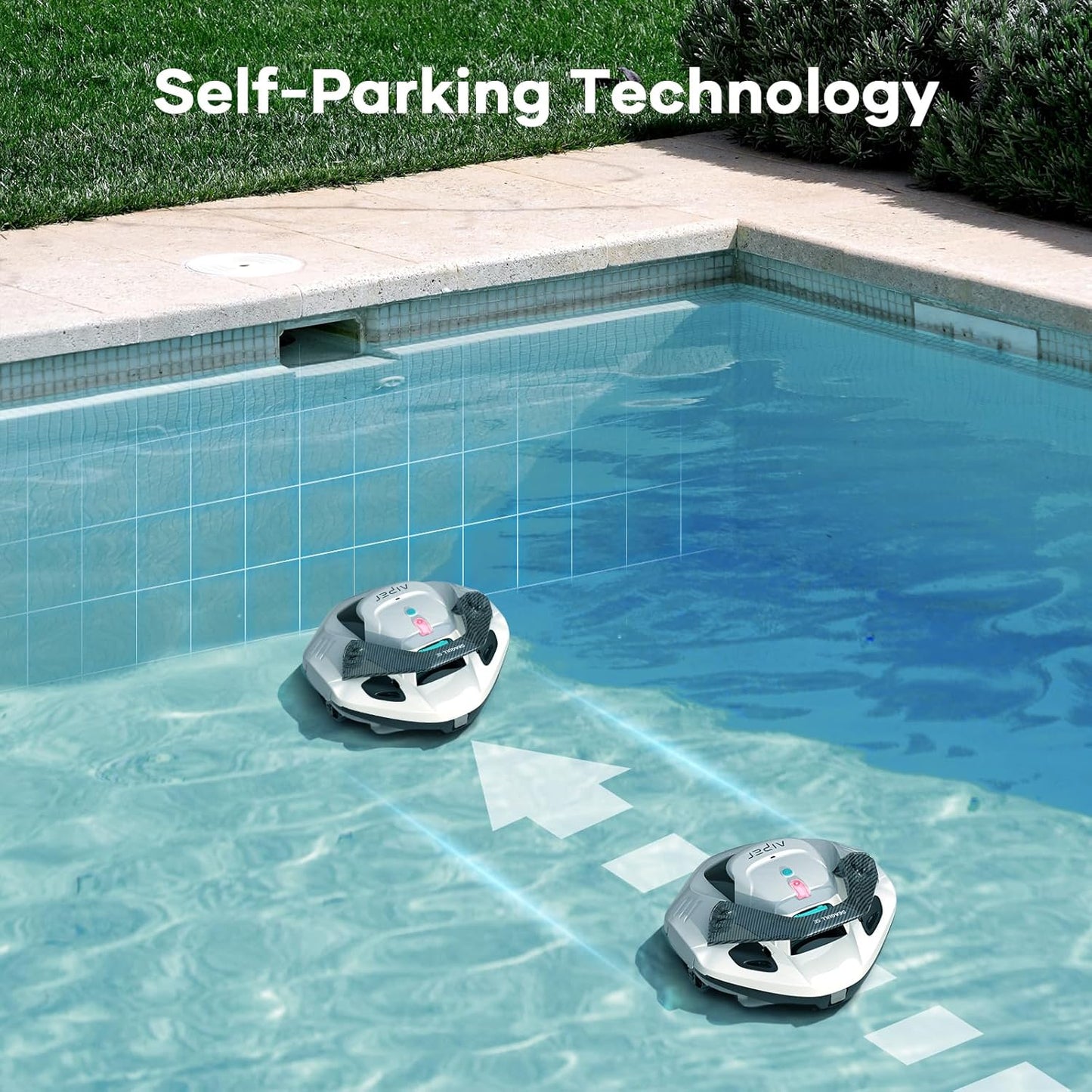 Cordless Robotic Pool Vacuum, Self-Parking Technology, Portable, Ideal for Above-Ground Flat Pool up to 40 Feet