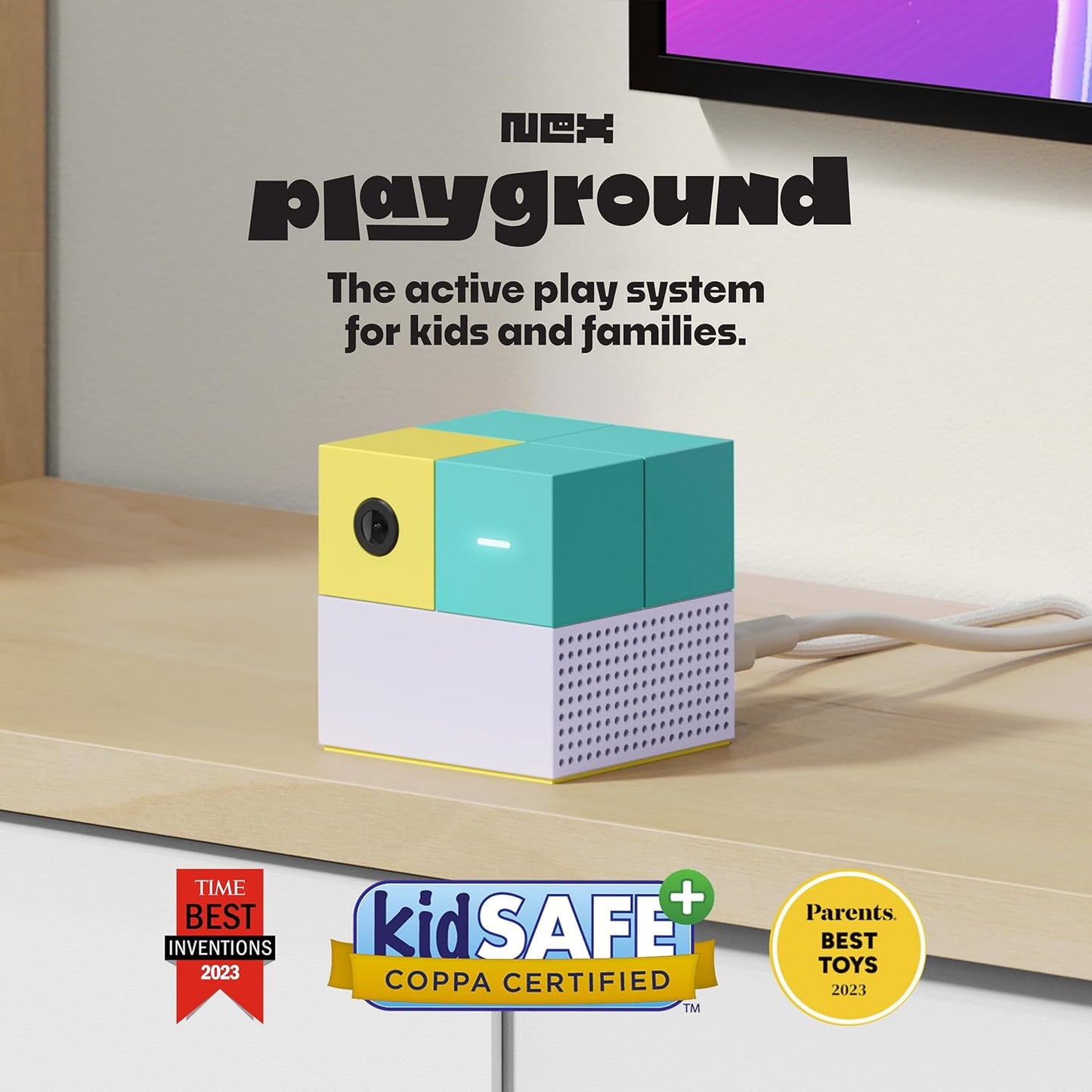 The Ultimate Indoor Active Play System for Kids displayed on a modern desk, designed for interactive fun.