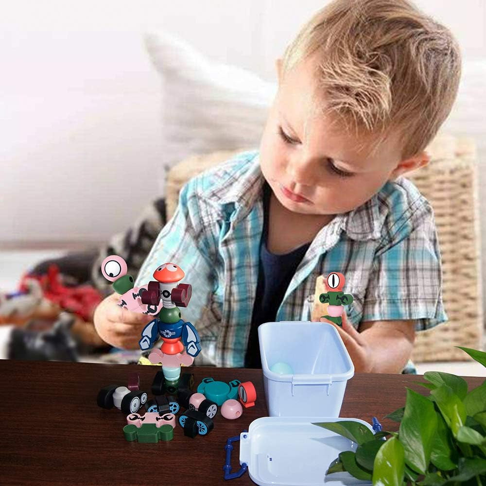 Magnetic Robots, 35PCS Magnetic Blocks Set for Kids with Storage Box, Stacking Robots Toy STEM Educational Playset for Boys and Girls Ages 3-6 Style A