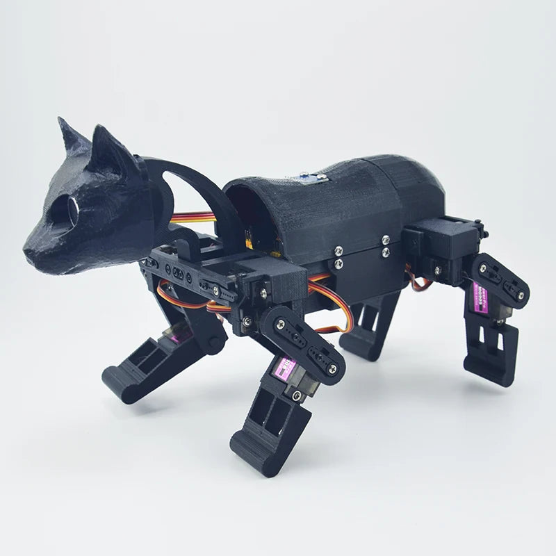 Quadruped bionic robot designed for research with lifelike movements and 12 degrees of freedom, showcasing advanced technology.