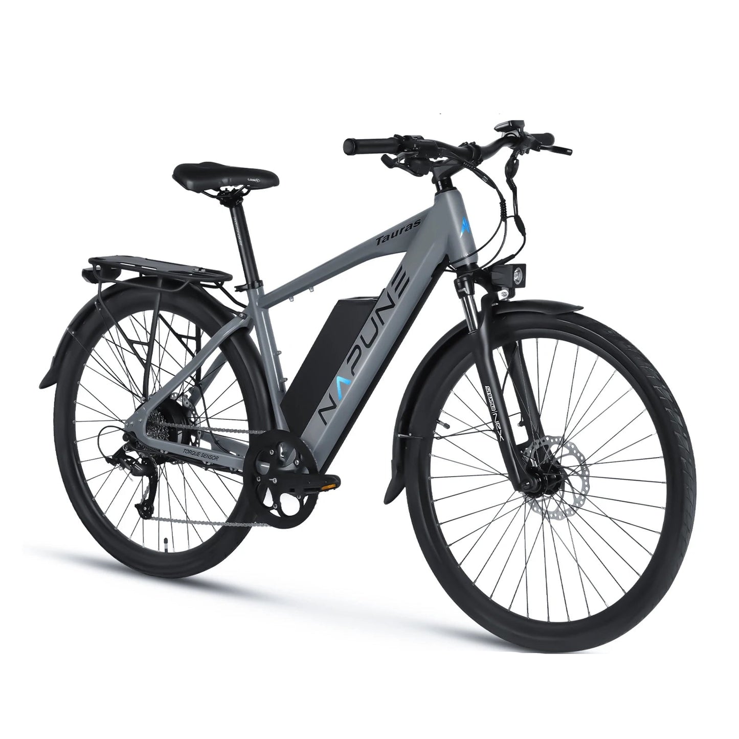 Adult electric bicycle in grey color designed for city commute and leisure rides.