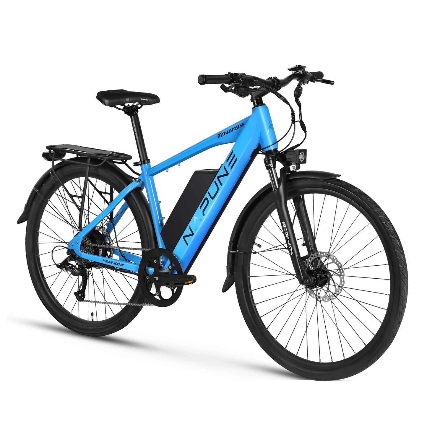 Adult electric bicycle in blue color, designed for city commutes and leisure rides.