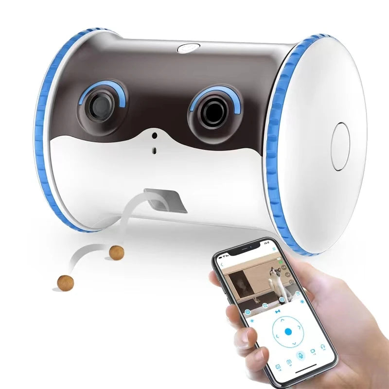 Little Puffer Robot Pet Feeder with camera and smartphone control for feeding pets remotely.