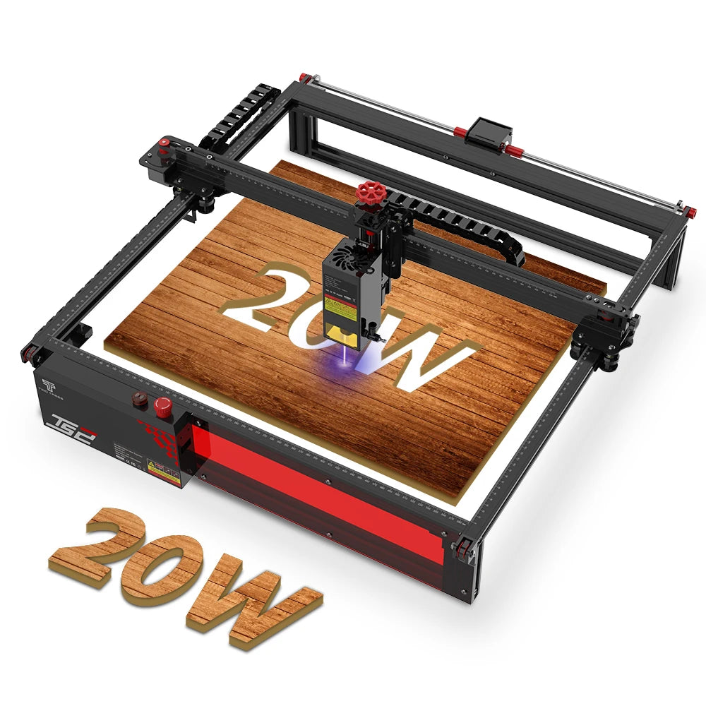 TS2 20W Laser Engraver engraving the number 20W on wood with precision and clarity.