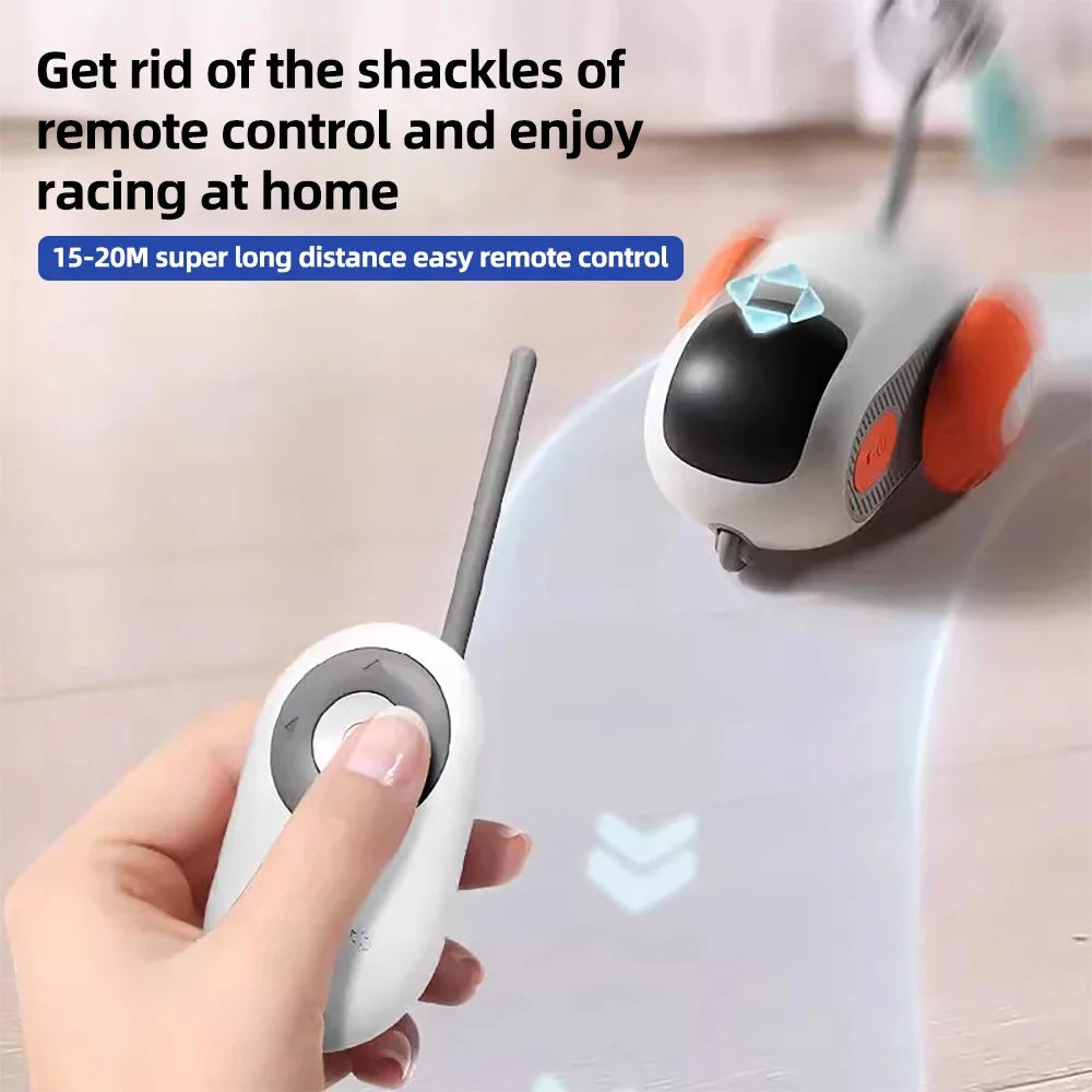 Automatic Rolling Smart Cat Toy Car with easy remote control for racing at home.