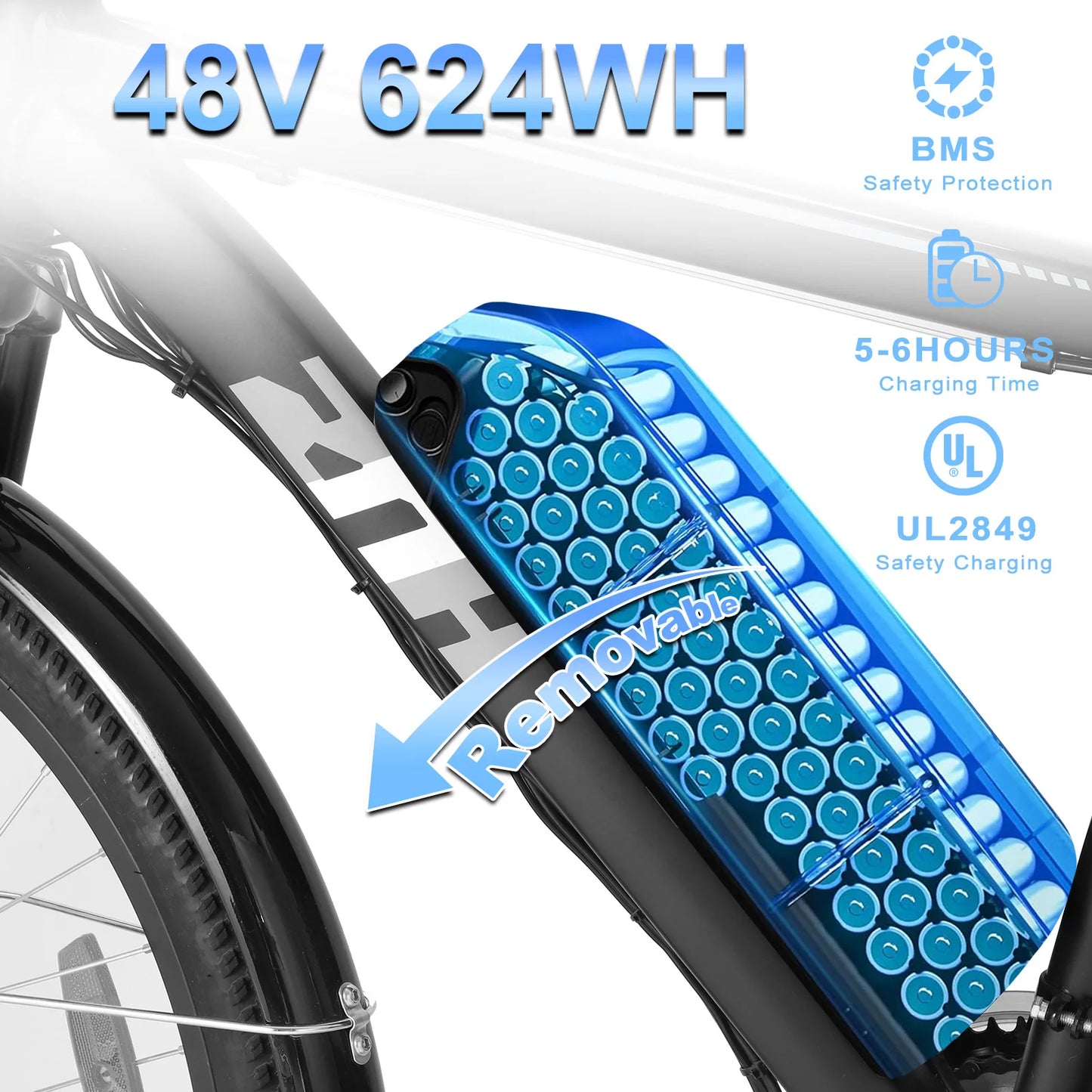 48V electric bike for commuting battery pack with removable design and safety features