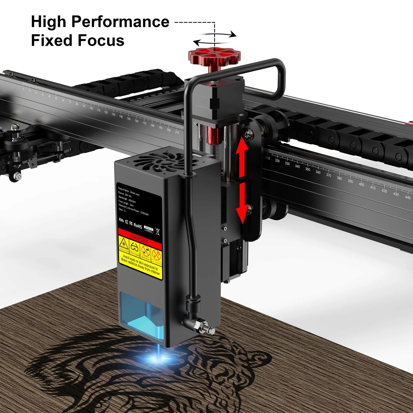TS2 20W Laser Engraver demonstrating high performance and fixed focus on wood engraving.