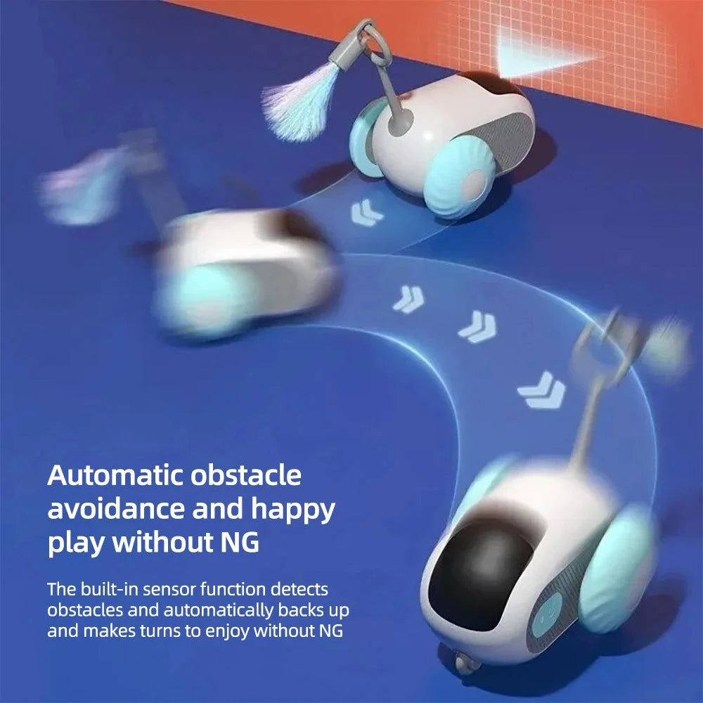 Automatic Rolling Smart Cat Toy Car demonstrating automatic obstacle avoidance and interactive play for cats.