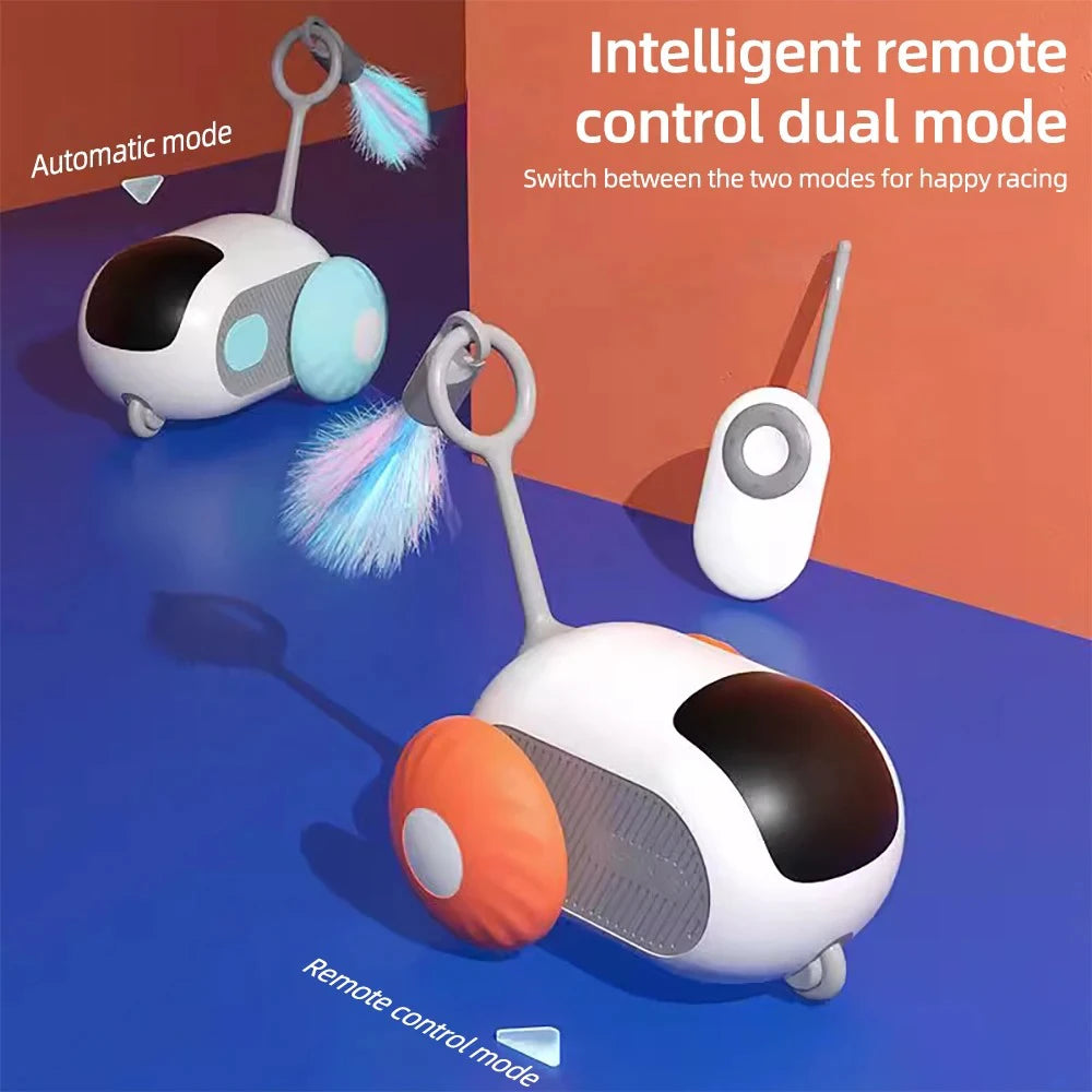 Automatic Rolling Smart Cat Toy Car in automatic and remote control modes for engaging feline play.