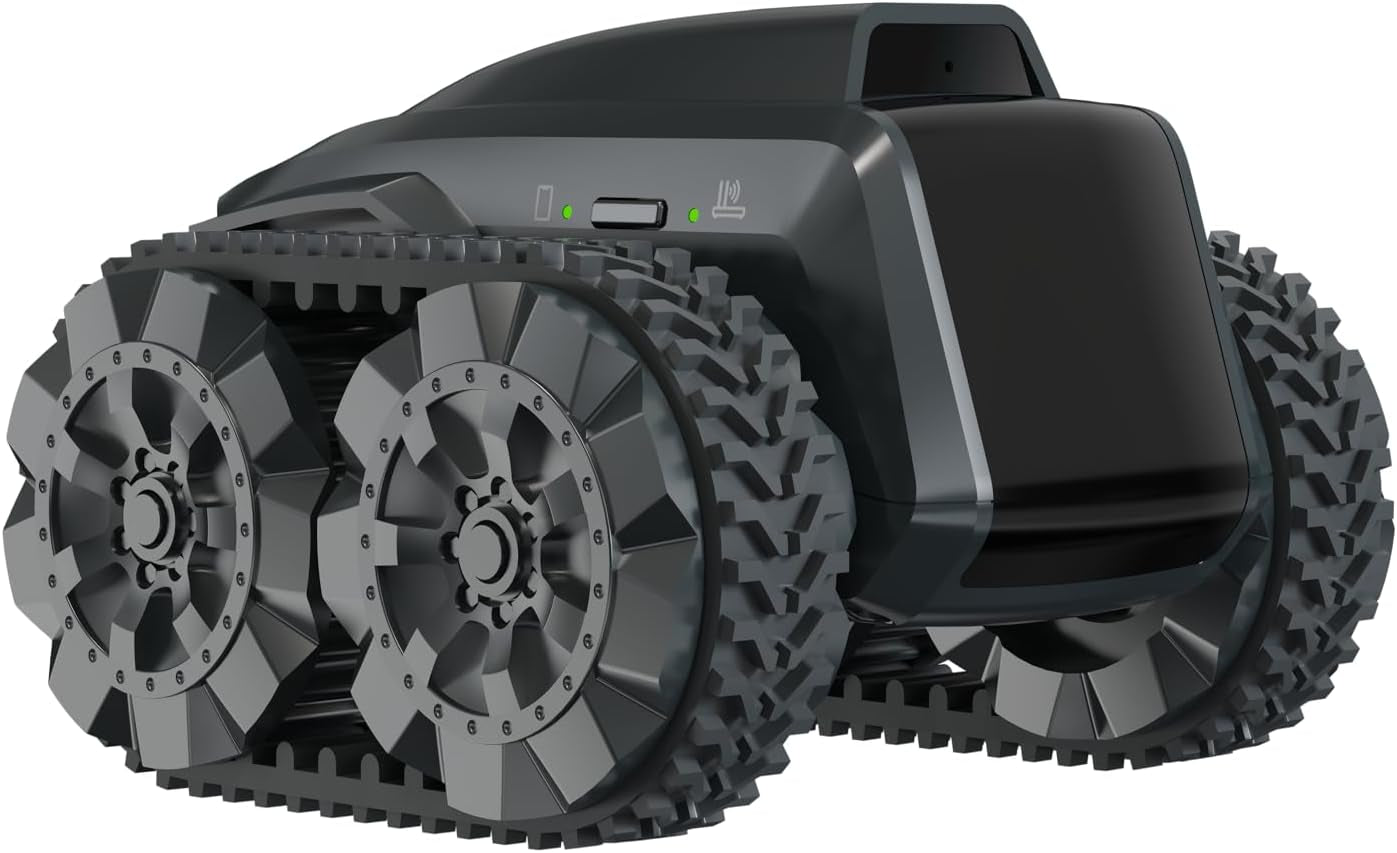 all-terrain mobile camera robot featuring robust wheels and sleek design for versatile monitoring.