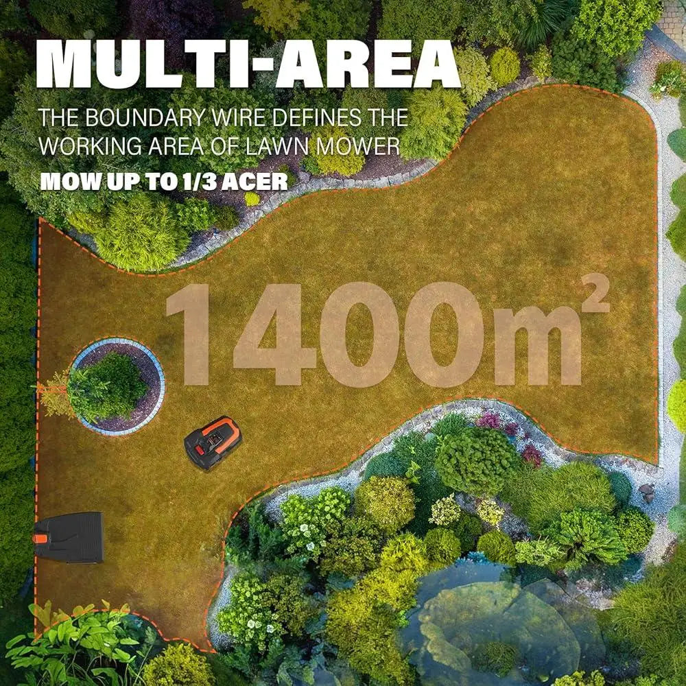 automatic robot lawn mower working area defined by boundary wire to mow up to 1400m²