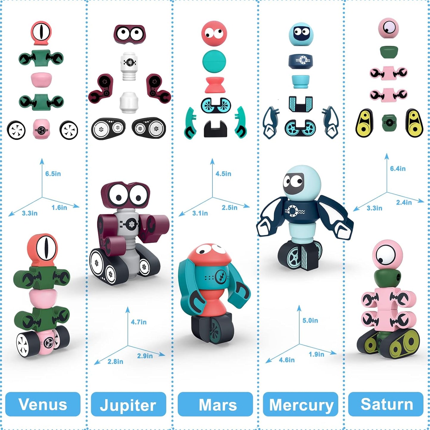 Magnetic Robots, 35PCS Magnetic Blocks Set for Kids with Storage Box, Stacking Robots Toy STEM Educational Playset for Boys and Girls Ages 3-6 Style A