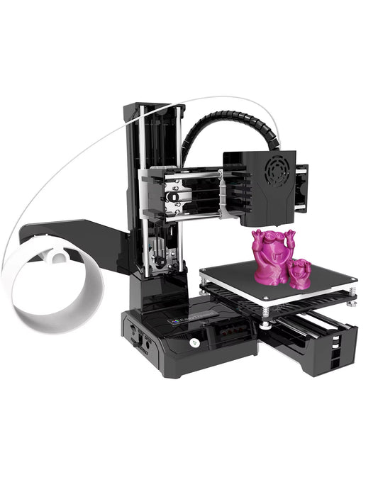 entry-level Mini 3D printer showcasing vibrant pink prints on a compact build platform with smooth operation.