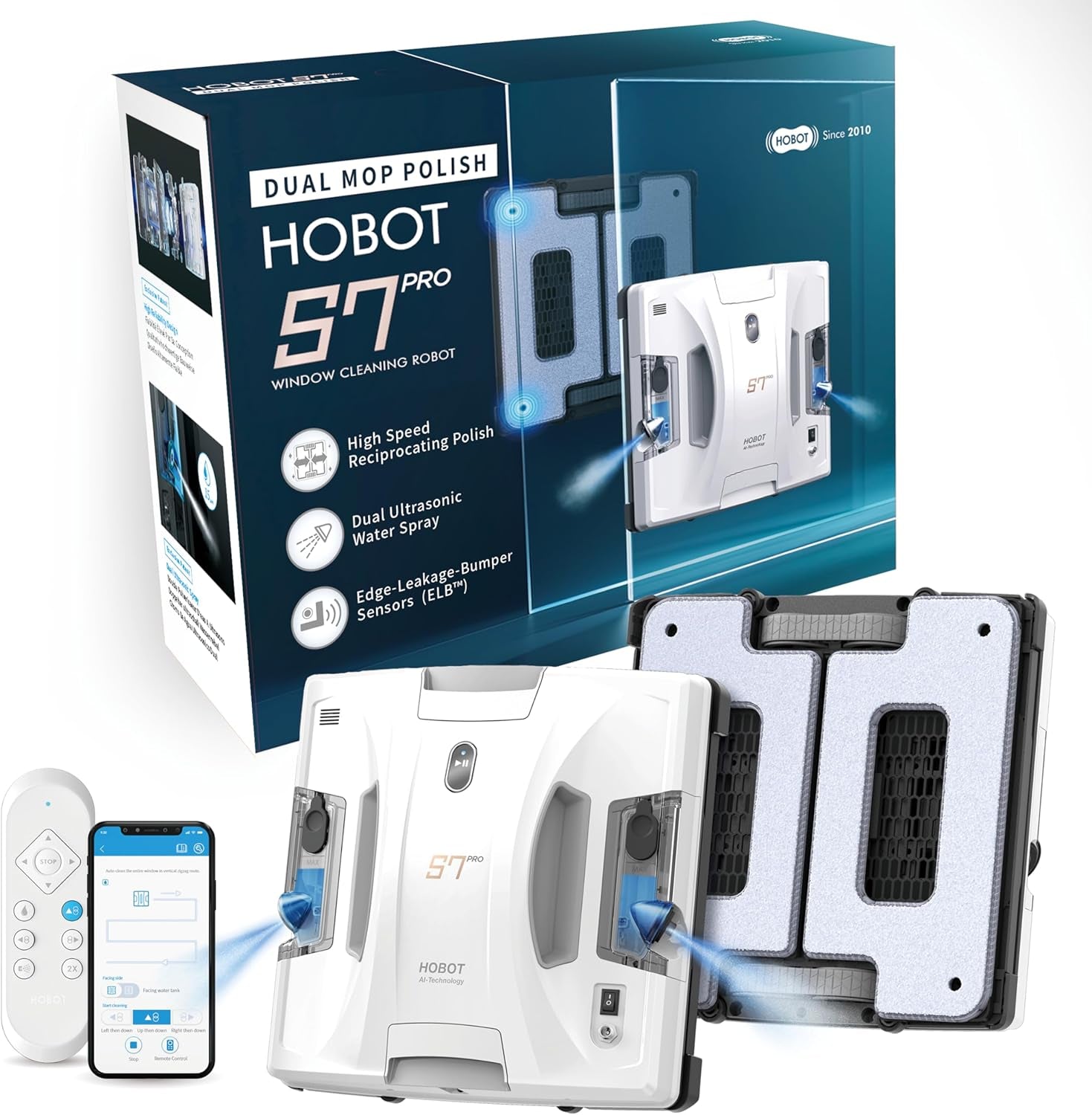 S7 Pro Window Cleaning Robot | Dual Mop Polish Hand Wiping Technology, 15Nm Ultrasonic Spray, 4800Pa Suction | Automatic Window Washer Robot for Framed/Frameless Glass, Indoor & Outdoor Use