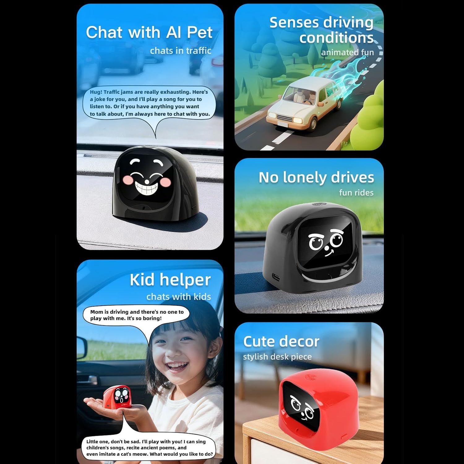AI Desk Robot Companion, Funny Intelligent Interactive Emotional Expression Electronic AI Dashboard Robot Pet Car Dashboard Decoration for Adults Kids Home Office Car Travel (Black)