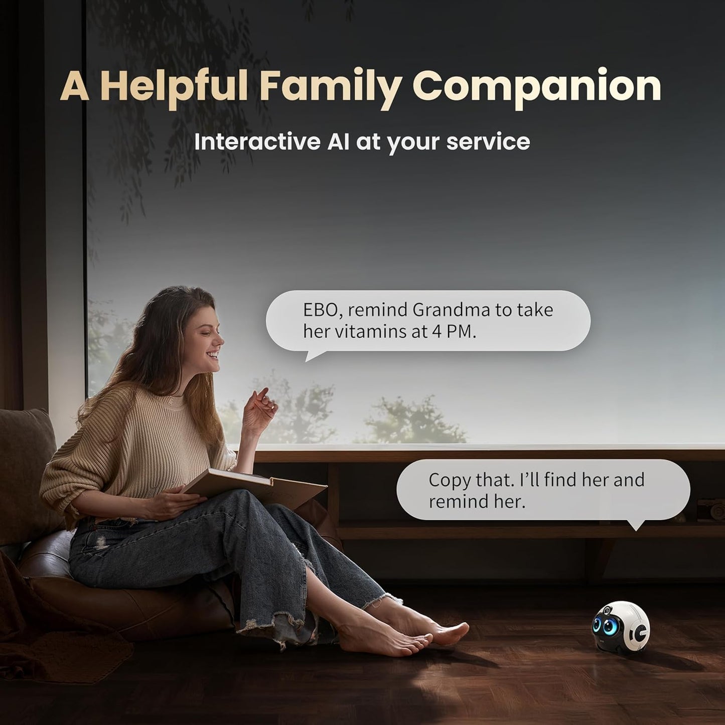 EBO Max Familybot AI Home Camera: 4K Camera Robot Companion, Manual Mapping, V-SLAM, 2-Way Video Call, Auto-Recharge, Smart Patrol, Gift for Long Distance, Pets, Kids & Elderly