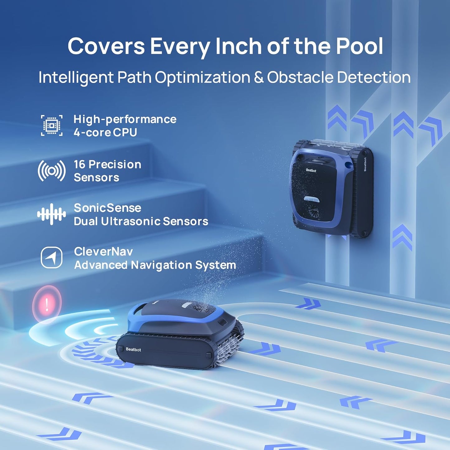 Aquasense 2 Cordless Robotic Pool Vacuum Cleaner, Smart Surface Parking, Double-Pass Waterline Scrubbing, Cleans Floor, Walls and Waterline