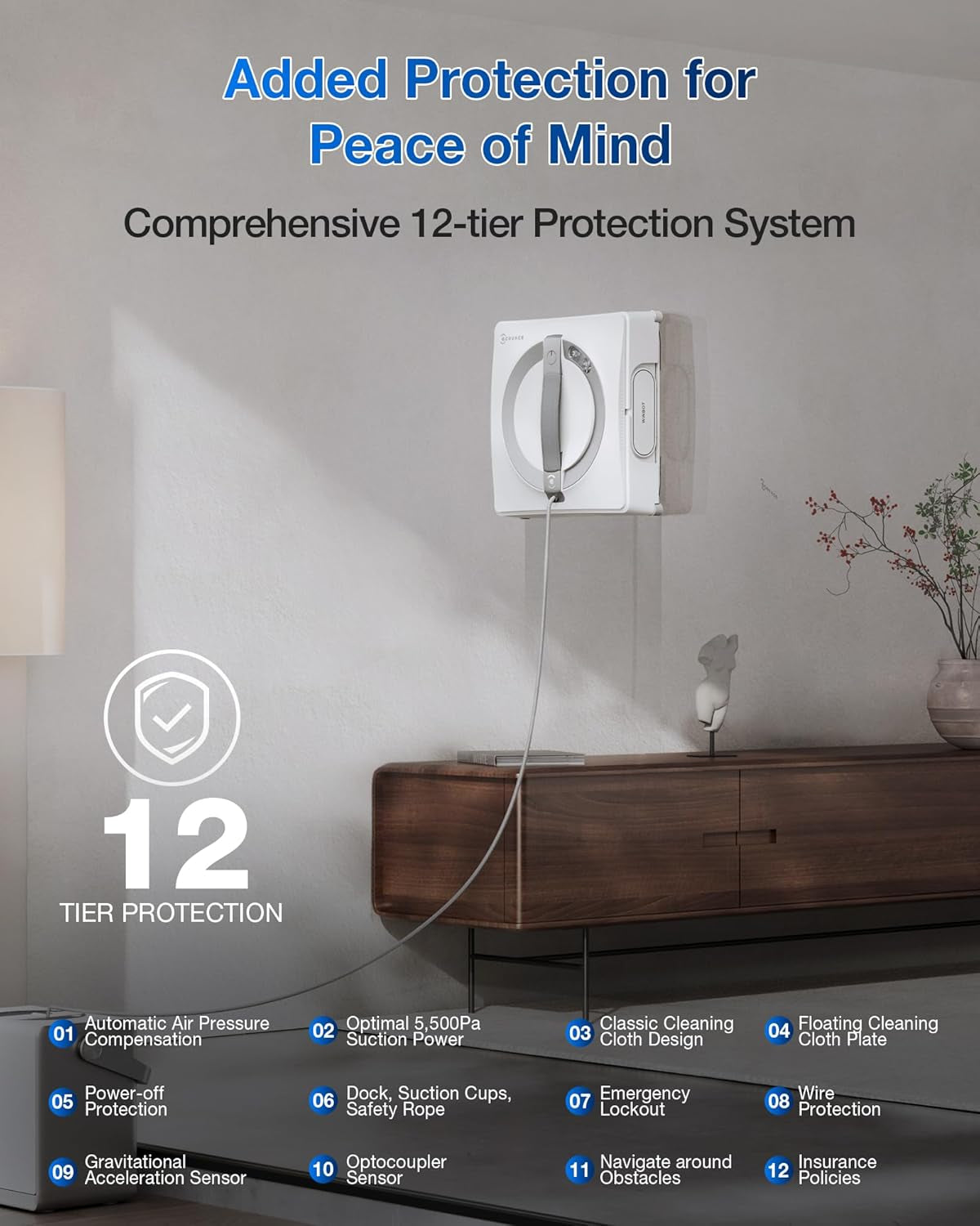 WINBOT W2 PRO Omni Portable Window Cleaning Robot with Multi-Functional Station, Charging While Working, Intelligent Cleaning with Triple Nozzle Water Sprayer, 12-Level Protection