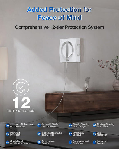 WINBOT W2 PRO Omni Portable Window Cleaning Robot with Multi-Functional Station, Charging While Working, Intelligent Cleaning with Triple Nozzle Water Sprayer, 12-Level Protection
