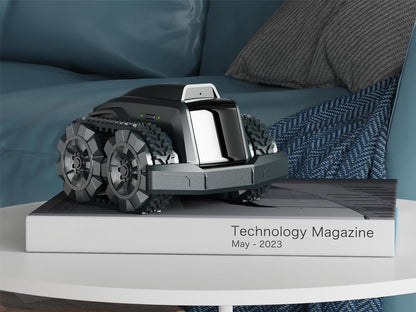 All-terrain mobile camera robot showcased on a magazine, ideal for monitoring various environments.