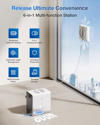 WINBOT W2 PRO Omni Portable Window Cleaning Robot with Multi-Functional Station, Charging While Working, Intelligent Cleaning with Triple Nozzle Water Sprayer, 12-Level Protection