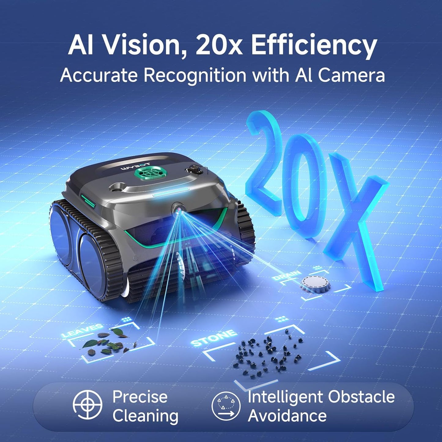 C2 Vision 2026 New Cordless Robotic Pool Cleaner with AI Vision, Powerful Suction Pool Vacuum for Inground Pools, Ultra-Fine Filtration, Wall&Waterline Cleaning, Gray with Green Outlet