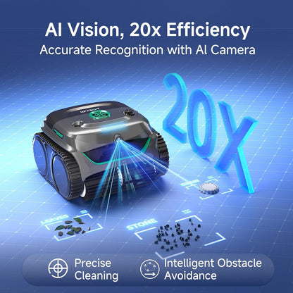 C2 Vision 2026 New Cordless Robotic Pool Cleaner with AI Vision, Powerful Suction Pool Vacuum for Inground Pools, Ultra-Fine Filtration, Wall&Waterline Cleaning, Gray with Green Outlet