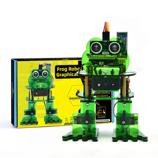 DIY Frog Robot kit with bright LED eyes and remote control, ideal for educational fun and robotics learning.