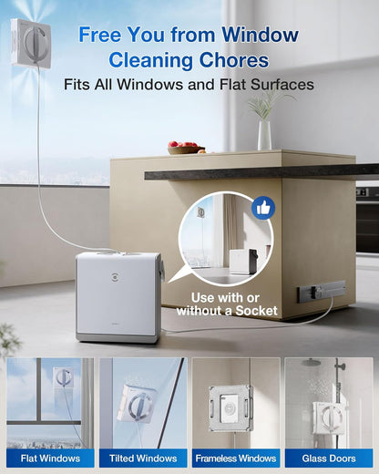 WINBOT W2 PRO Omni Portable Window Cleaning Robot with Multi-Functional Station, Charging While Working, Intelligent Cleaning with Triple Nozzle Water Sprayer, 12-Level Protection