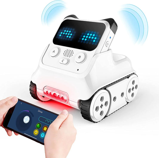 coding robot toy for children with smartphone control and LED display, perfect for interactive learning