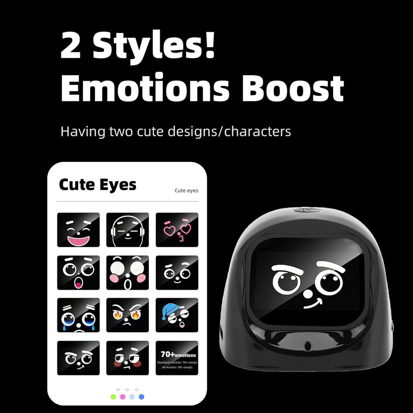 AI Desk Robot Companion, Funny Intelligent Interactive Emotional Expression Electronic AI Dashboard Robot Pet Car Dashboard Decoration for Adults Kids Home Office Car Travel (Black)