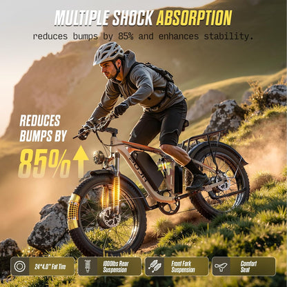 6000W Max Speed 45MPH Dual Motor Electric Bike for Adults,60V 1200Wh Removable Battery with 24" Fat Tire up to 100 Miles Range with Full Suspension All Terrain Ebike for Men Women PU364