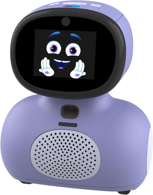 AI educational robot for kids with expressive LED face, friendly voice, and interactive features.