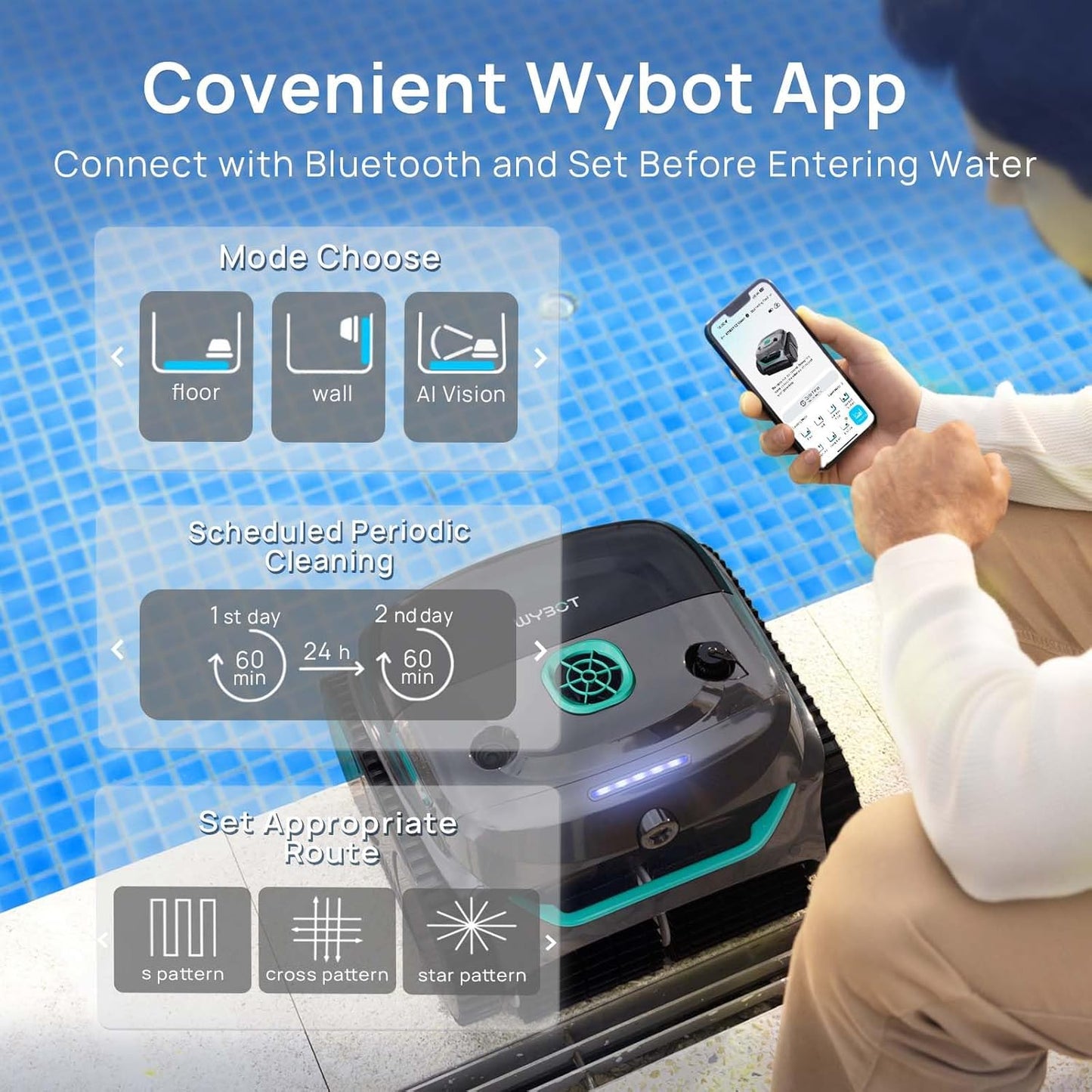 C2 Vision 2026 New Cordless Robotic Pool Cleaner with AI Vision, Powerful Suction Pool Vacuum for Inground Pools, Ultra-Fine Filtration, Wall&Waterline Cleaning, Gray with Green Outlet