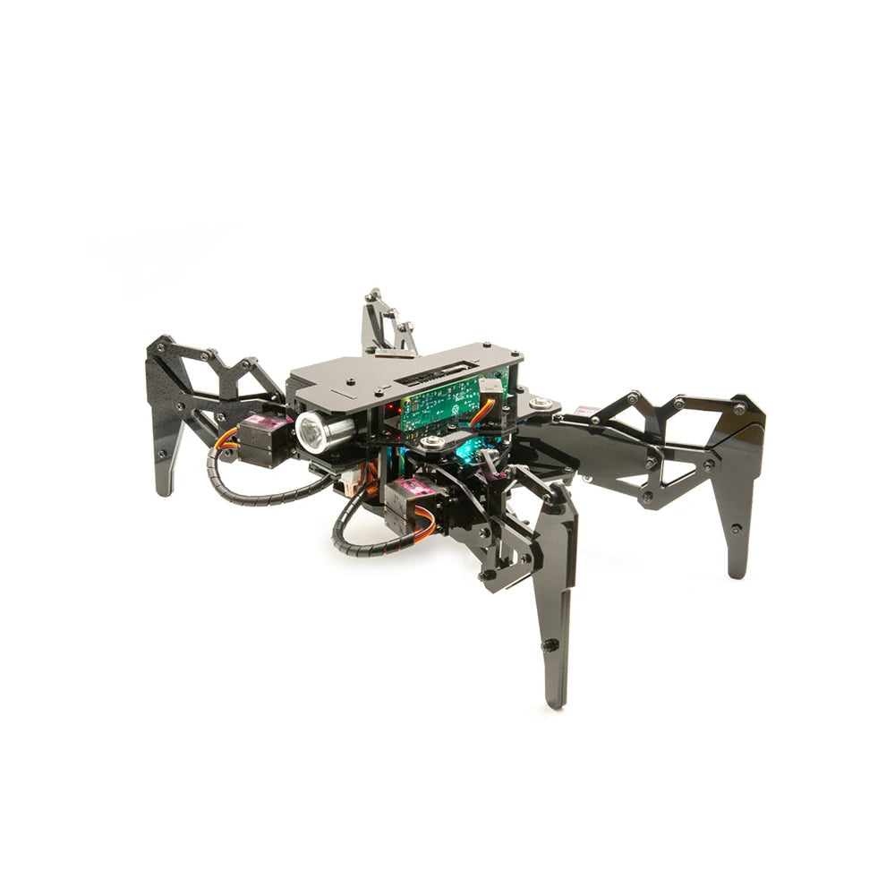 Bionic spider robot kit showcasing a mechanical model with articulated legs and advanced wiring for movement.