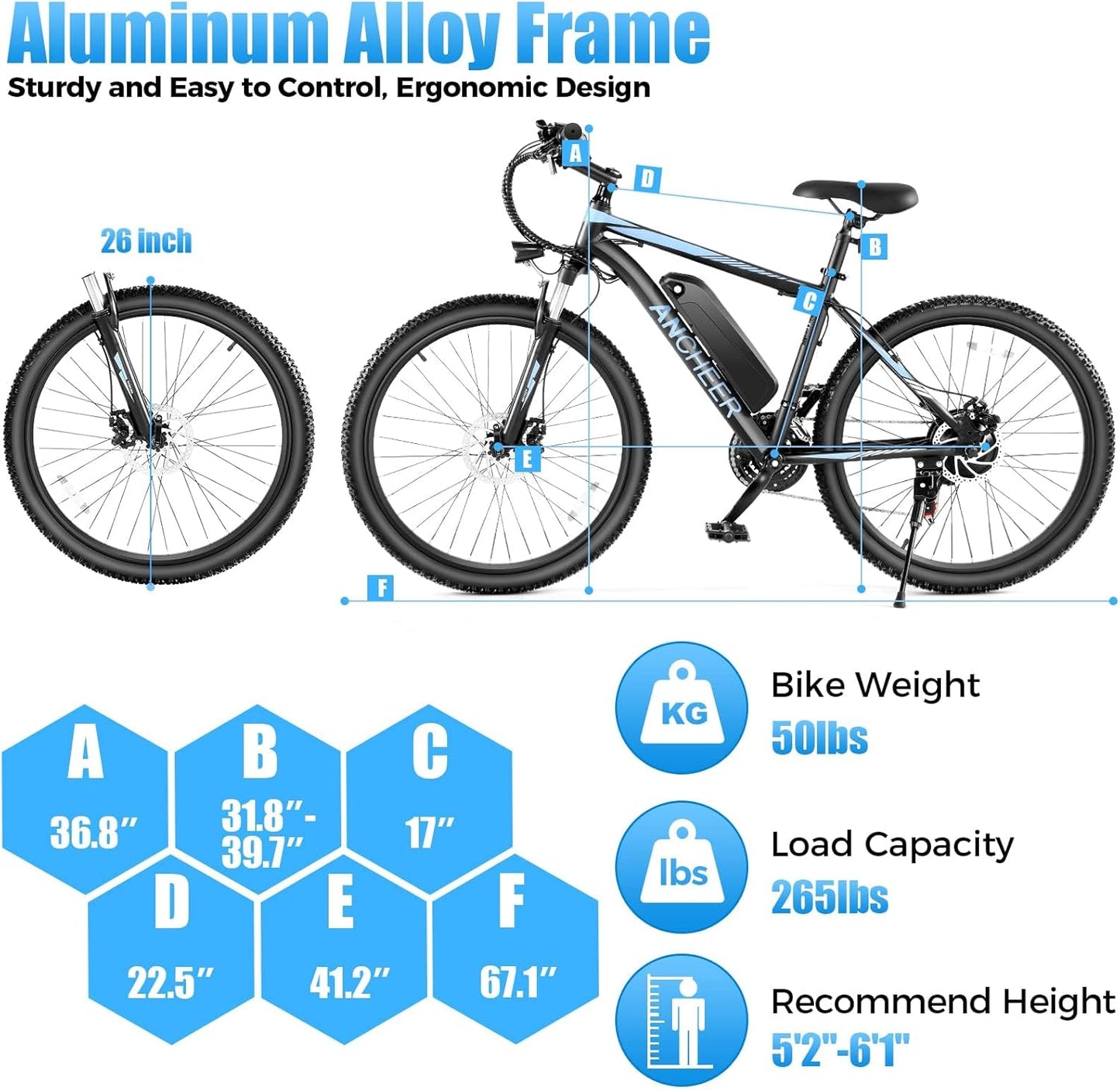 Electric Bike for Adults, Electric Mountain Bike, 26" Sunshine Ebike, 19.8MPH Electric Bicycle with 48V/374Wh Battery, 7/21Speed, UL2849 Compliant