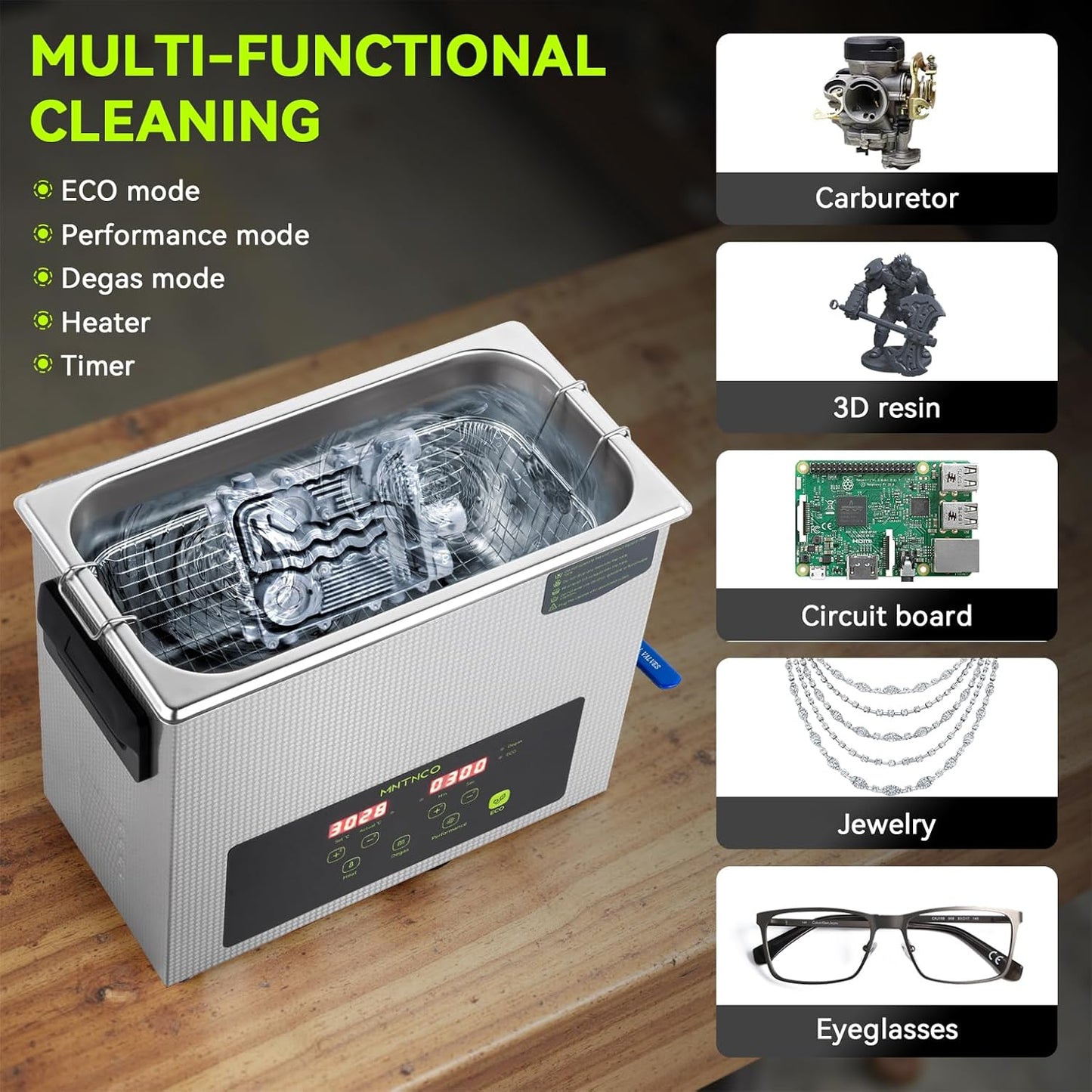 6L Commercial Ultrasonic Cleaner, ECO Mode, Heating, Degas Mode, ECO Energy-Saving Ultrasonic Cleaning Machine Excellent for Labs,Carburetor,Jewelry,Dentures,Automotive & Industrial Parts.
