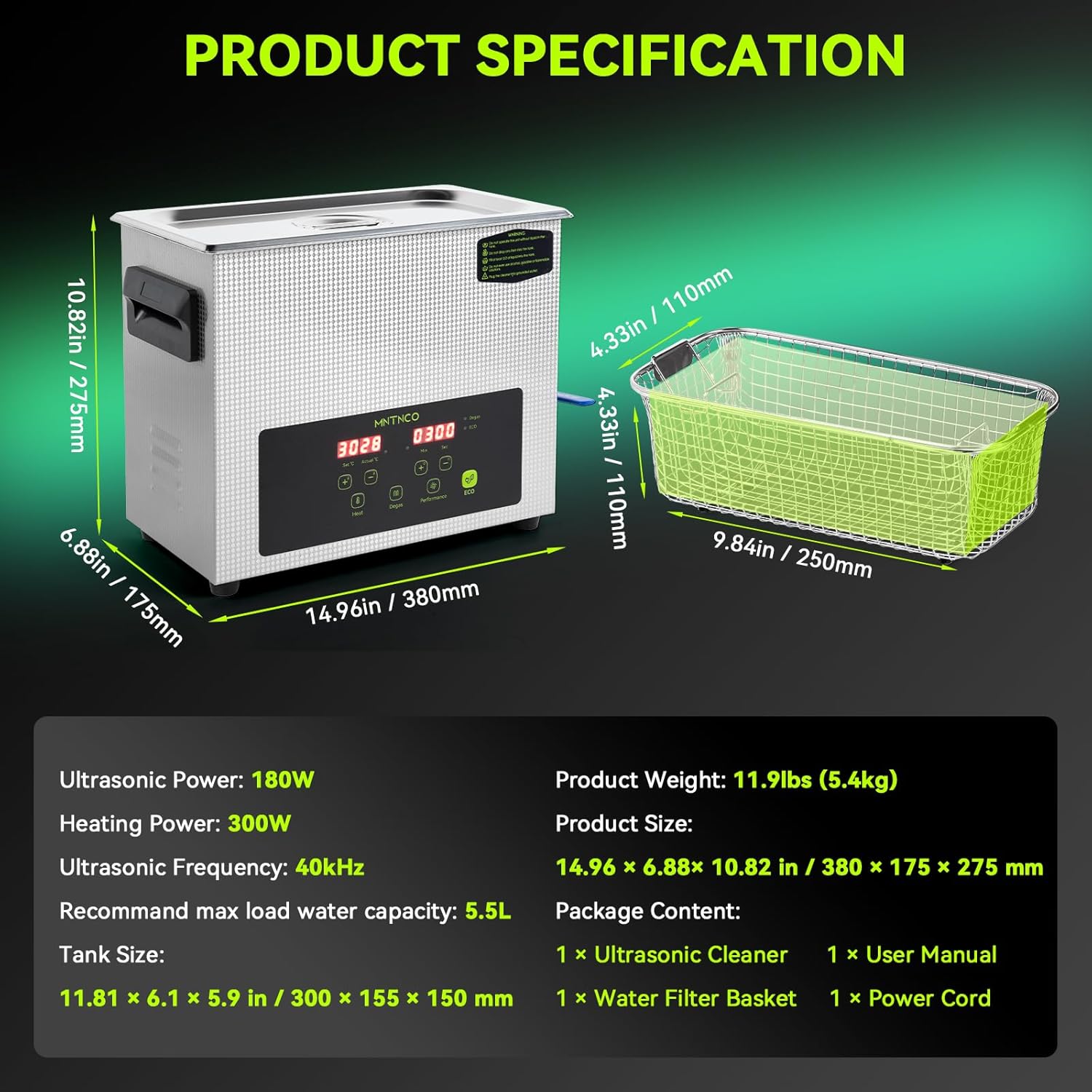 6L Commercial Ultrasonic Cleaner, ECO Mode, Heating, Degas Mode, ECO Energy-Saving Ultrasonic Cleaning Machine Excellent for Labs,Carburetor,Jewelry,Dentures,Automotive & Industrial Parts.
