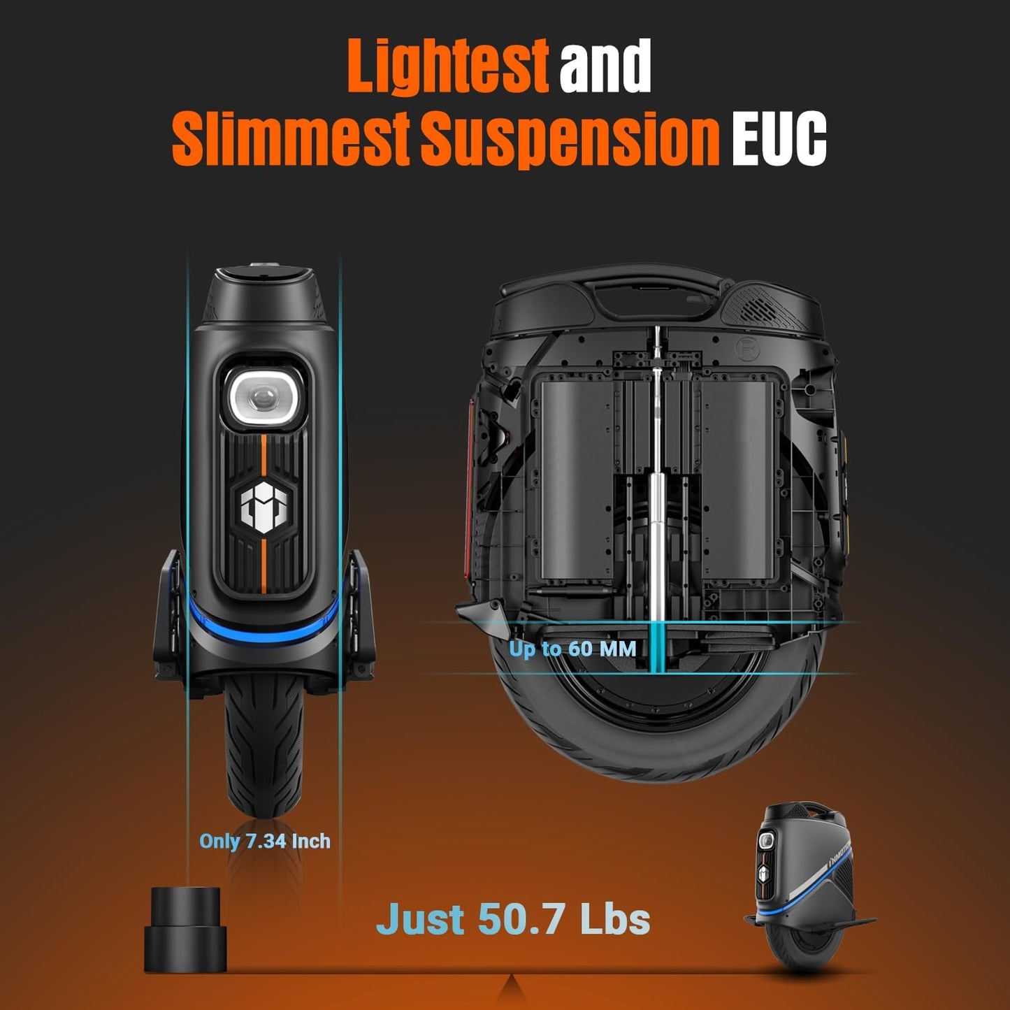 INMOTION V9 Electric Unicycle with Seat for Adults – 16” Self-Balancing EUC with Suspension, One Wheel Scooter with GPS Tracking & Remote Lock (UL-2272 Certified)