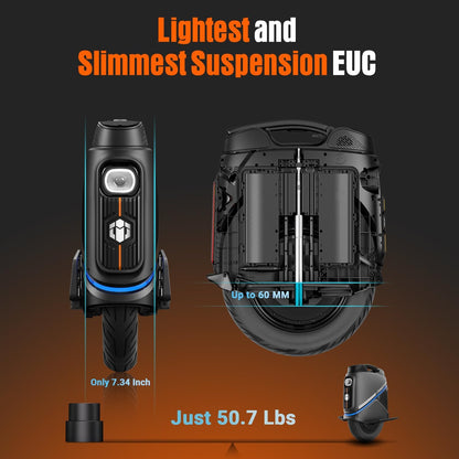 INMOTION V9 Electric Unicycle with Seat for Adults – 16” Self-Balancing EUC with Suspension, One Wheel Scooter with GPS Tracking & Remote Lock (UL-2272 Certified)