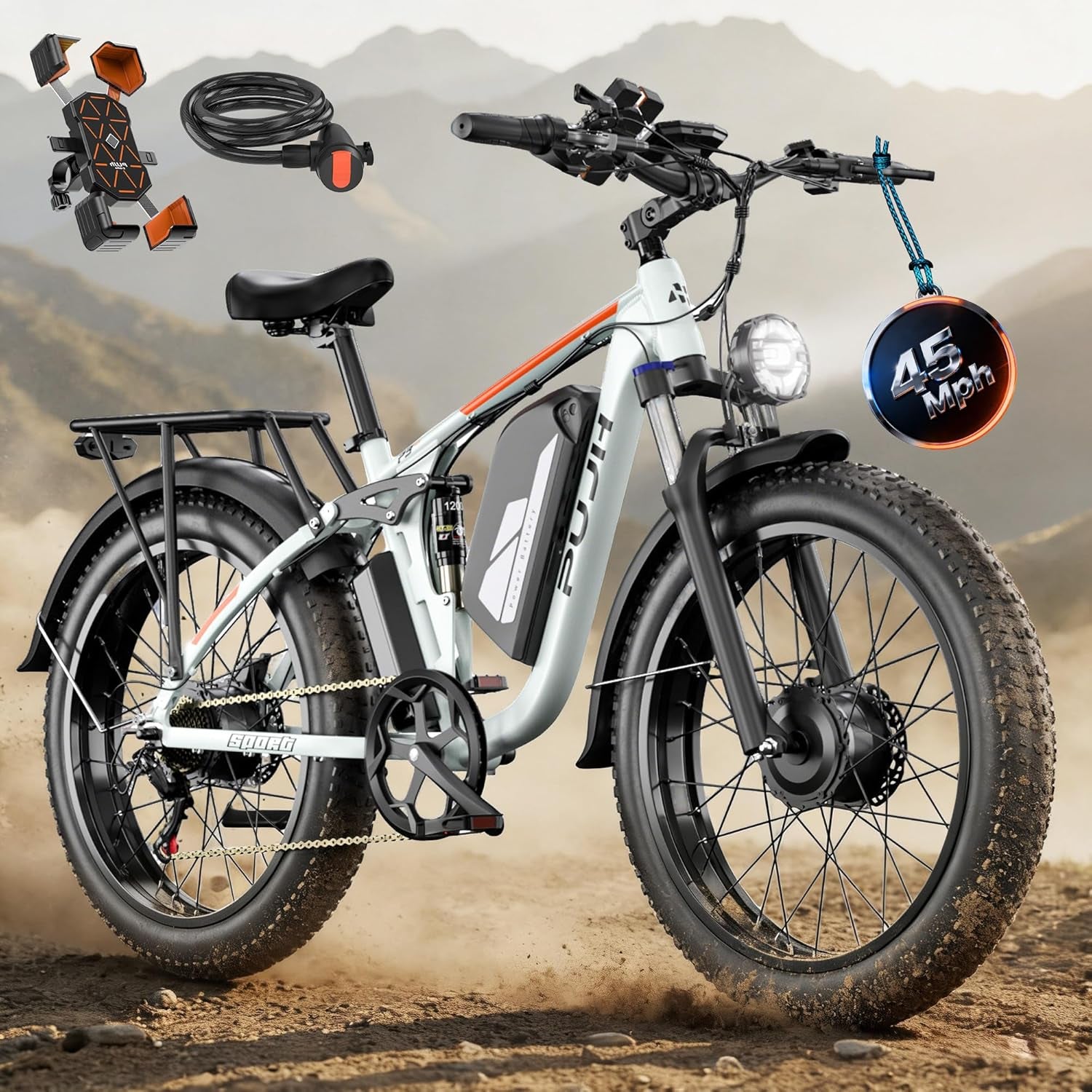 6000W Max Speed 45MPH Dual Motor Electric Bike for Adults,60V 1200Wh Removable Battery with 24" Fat Tire up to 100 Miles Range with Full Suspension All Terrain Ebike for Men Women PU364