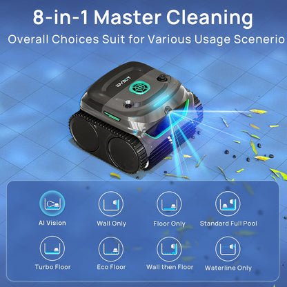 C2 Vision 2026 New Cordless Robotic Pool Cleaner with AI Vision, Powerful Suction Pool Vacuum for Inground Pools, Ultra-Fine Filtration, Wall&Waterline Cleaning, Gray with Green Outlet