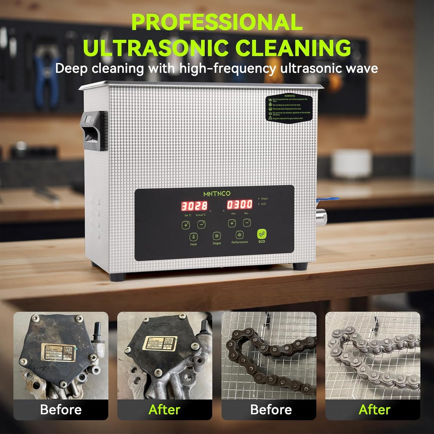 6L Commercial Ultrasonic Cleaner, ECO Mode, Heating, Degas Mode, ECO Energy-Saving Ultrasonic Cleaning Machine Excellent for Labs,Carburetor,Jewelry,Dentures,Automotive & Industrial Parts.